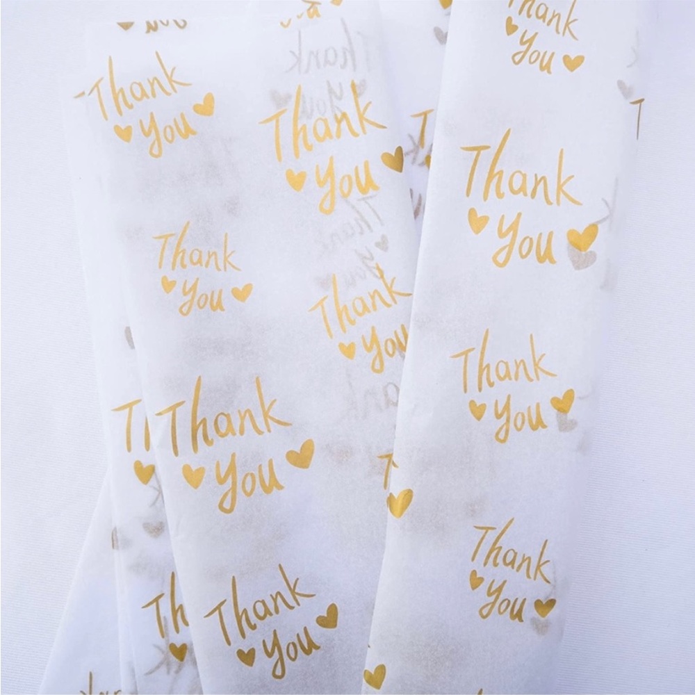 25 Thank You Tissue Paper Sheets, 20x14 PRICE IS FIRM White and Gold - Picture 2 of 3